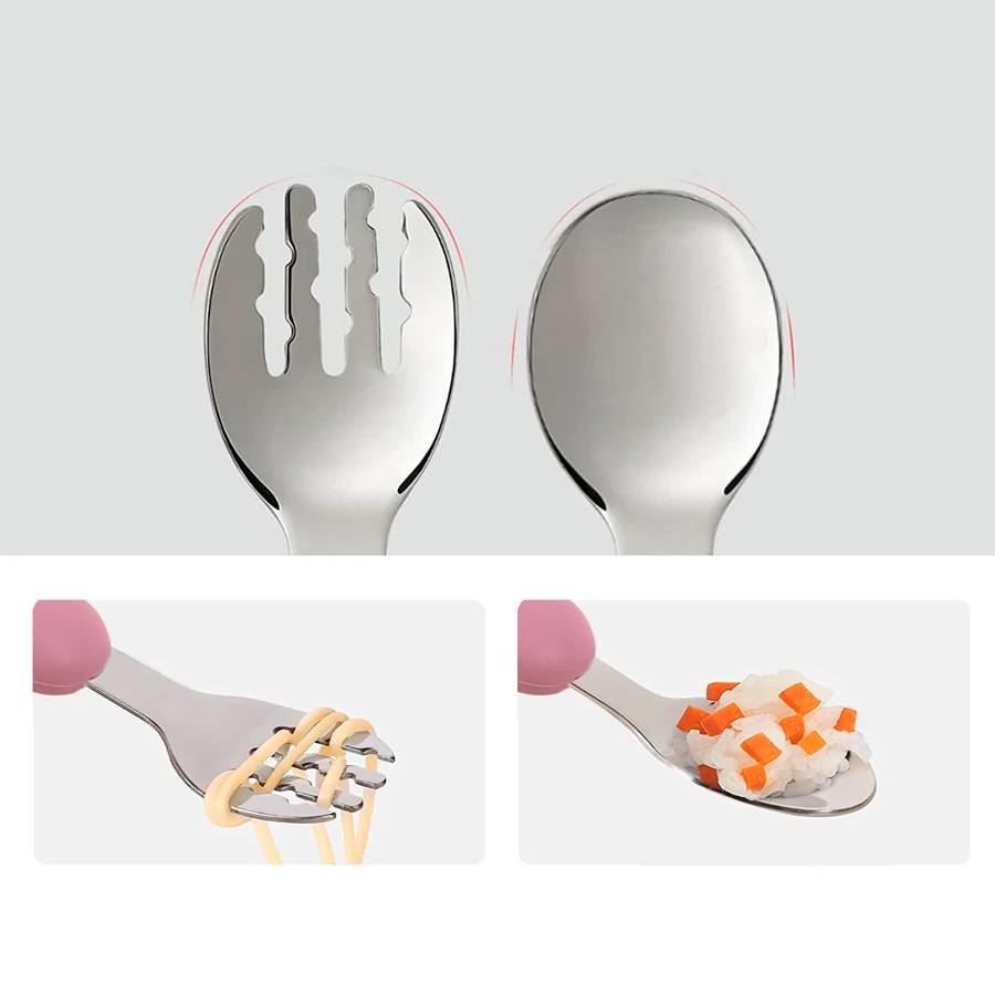 Bebe Feeding Spoon Fork Set Silicone Handle Cutlery Crab Lion Stainless Steel Utensils Baby Items With Free Shipping 4