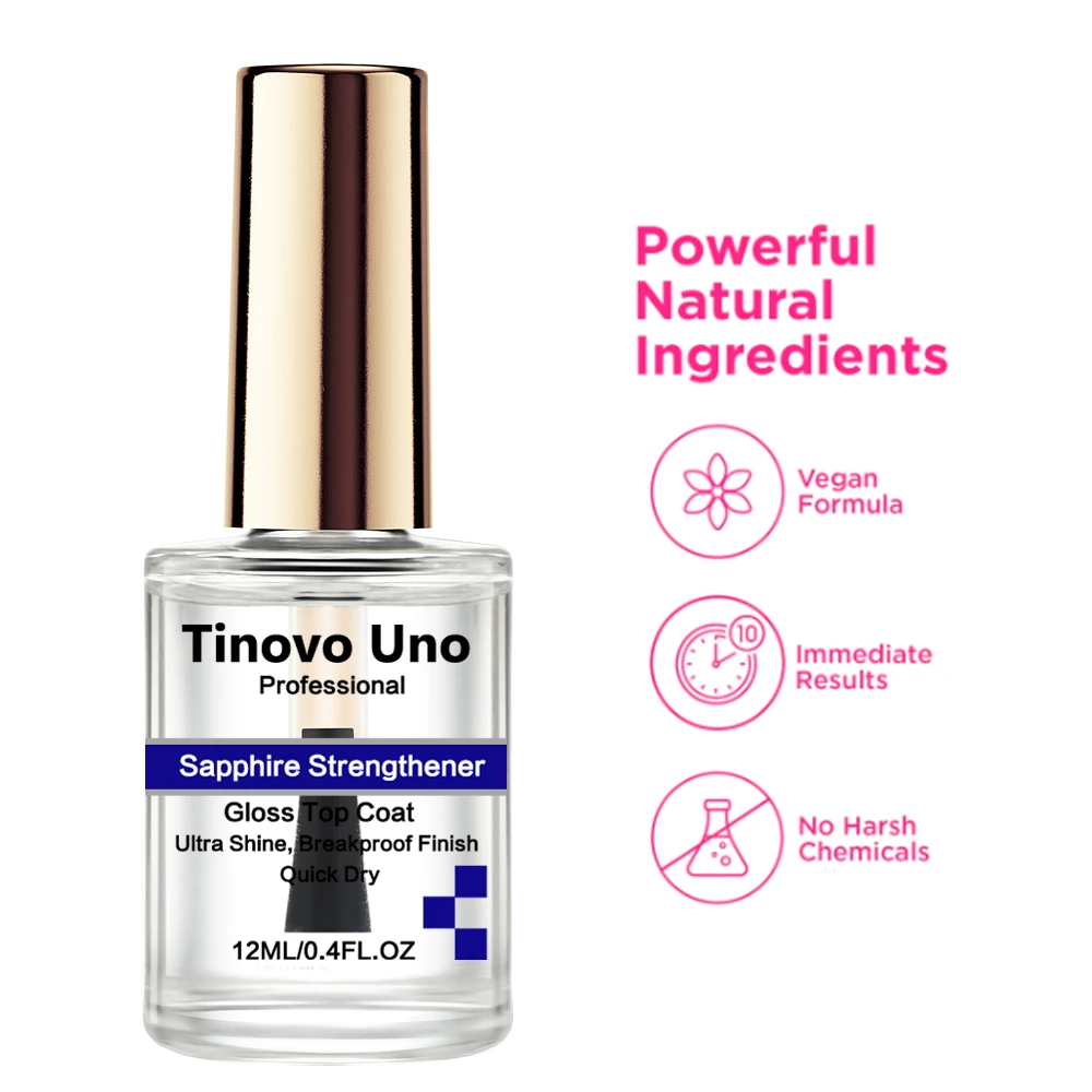 Nail Strengthener Growth Oil Tinovo Uno Sapphire Nail Strengthener Growth Oil Nail Art Treatment 12ML Natural Ultra Shine Top Coat Finish Air Dry Polish