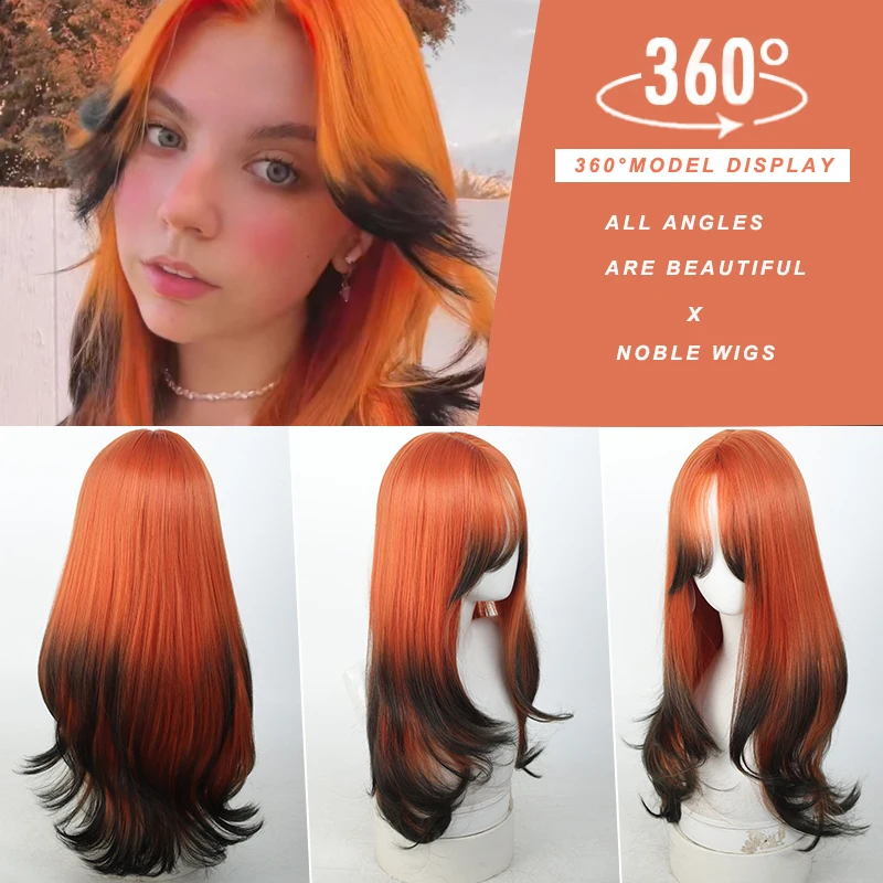LUPU Gradient Wig Women's Medium length Orange Gradient Black Wig Natural Appearance Synthetic Wig Daily Party Halloween
