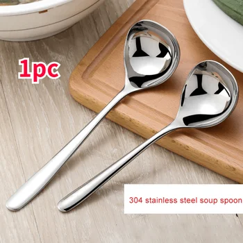 1pc cucchiaio ispessimento in acciaio inossidabile manico lungo creativo durevole hotel pentola calda cucchiaio mestolo da zuppa cucina di casa strumenti essenziali 1