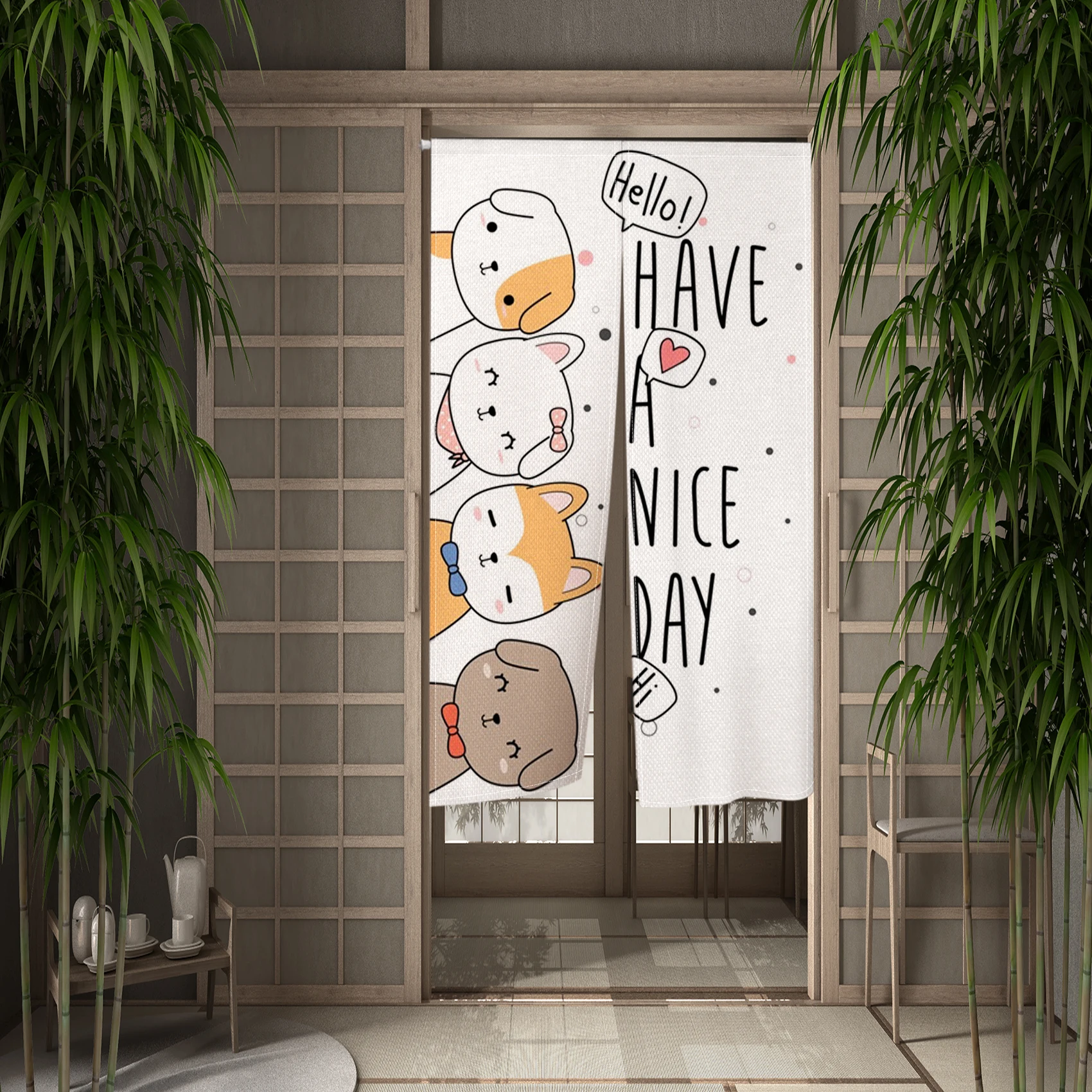 Cartoon Cat Japanese Door Curtain Noren Cute Cat Room Opaque Partition Half Curtain Cabinet Curtain Home Decor Customized Size 5