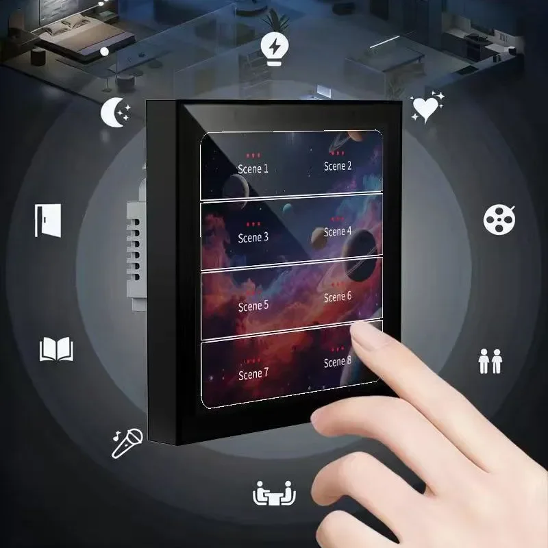 หน้าจออัจฉริยะ Tuya Smart Zigbee ขนาด 4 นิ้ว แบบมัลติฟังก์ชั่น แผงควบคุมอัจฉริยะแบบเต็มจอ มาตรฐานยุโรป รองรับการสลับภาษาได้หลายภาษา 1