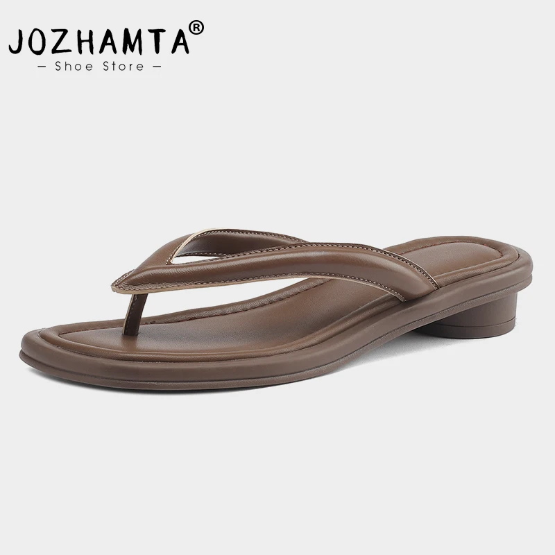 

JOZHAMTA Size 34-40 Women Slides Sandals Genuine Leather Low Heels Shoes For Women Summer 2023 Slippers Flip Flops For Beach