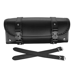 Universal PU Leather Motorcycle Fork Tool Bag with 2 Adjustable Buckle Straps Handlebar Sissy Bar Storage Luggage Bag