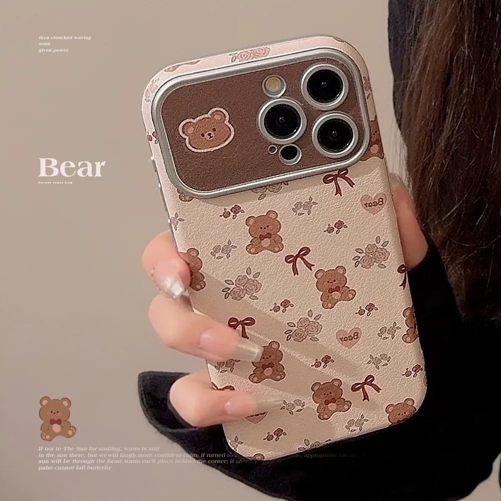 Cute Bear Flowers Adatto Per Iphone14 15 Custodia Per Cellulare 13Promax Leather 11 Letterario E Fresco 12