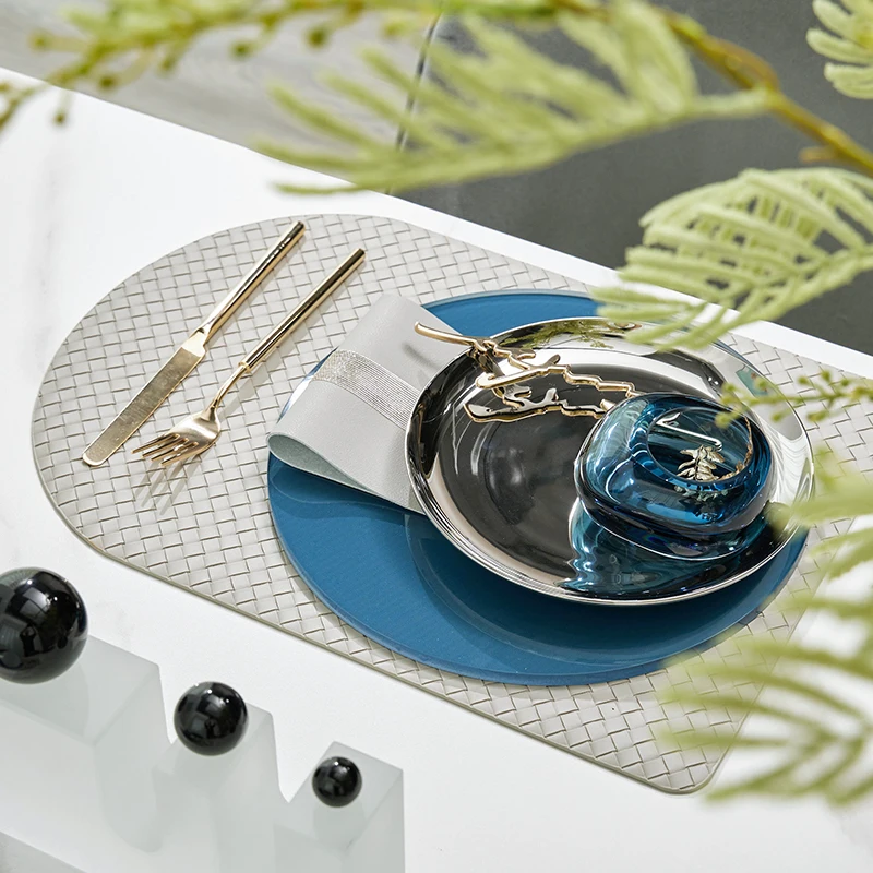 Nordic Silver Ceramic Flat Plate Blue Crystal Glass Butter Bowl Tableware Set Blue Gray Home Dinner Plate Designer Matching