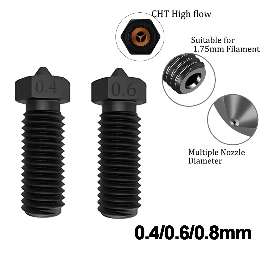 

1/2/3PCS CHT Volcano Hardened Steel Nozzle 0.4/0.6/0.8mm 3D Printer Nozzle For Ender 3 Artillery Vyper Prusa i3 Hotend Parts
