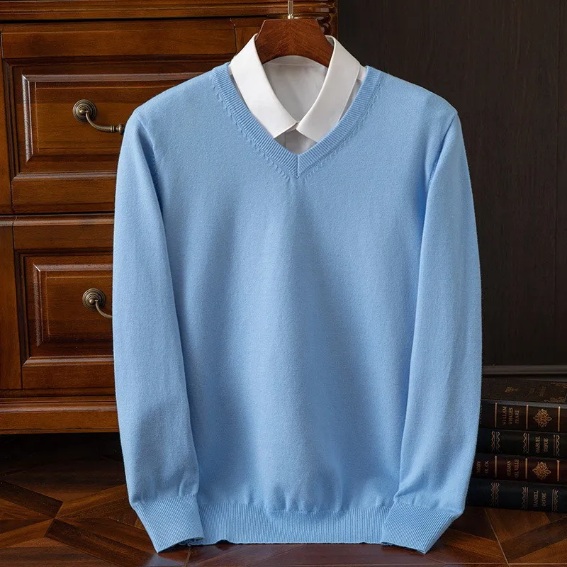 Men Mink Cashmere Sweater V-Neck Cold Resistant Pullovers Shirt Korean Popular Clothes Long Sleeve High-End Woolen  Jumpers 4XL 5