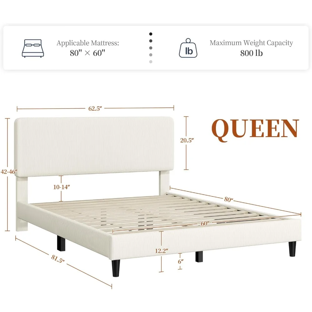 Queen Bed Frames with Adjustable Headboard,Full Size Bed Frame No Box Spring Needed/Wood Slats Support/Easy Assembly, Bed Frames 6