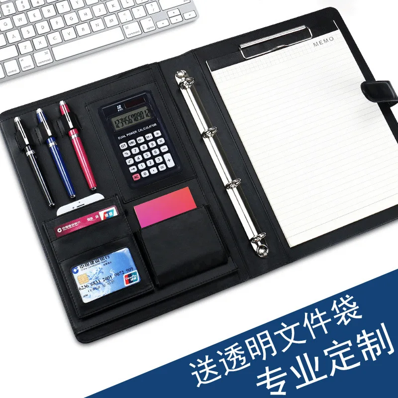 

A4 Multifunctional Folder Leather Binder With Calculator Business Manager Clip Office Sales Pin Clip