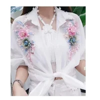 Chemise de protection solaire à fleurs tridimensionnelles pour femmes, chemise courte Slim, nouvelle collection printemps été, haut ample 5