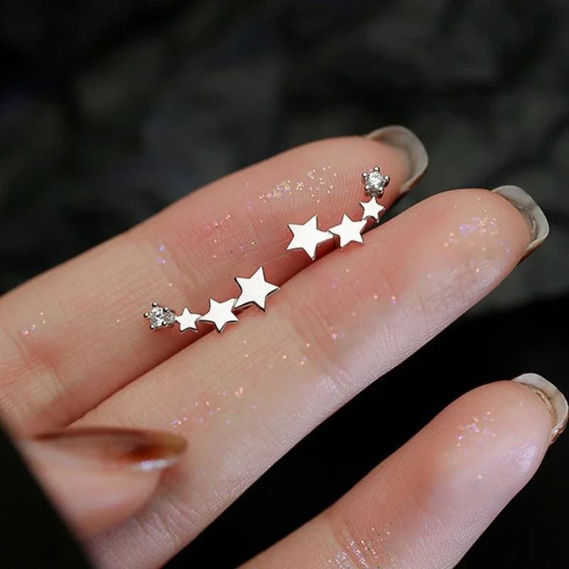 Fashion Silver Color Cross Star Stud Earrings Women Gift Banquet Asymmetry Earring Girls Jewelry Vintage Accessories Gifts