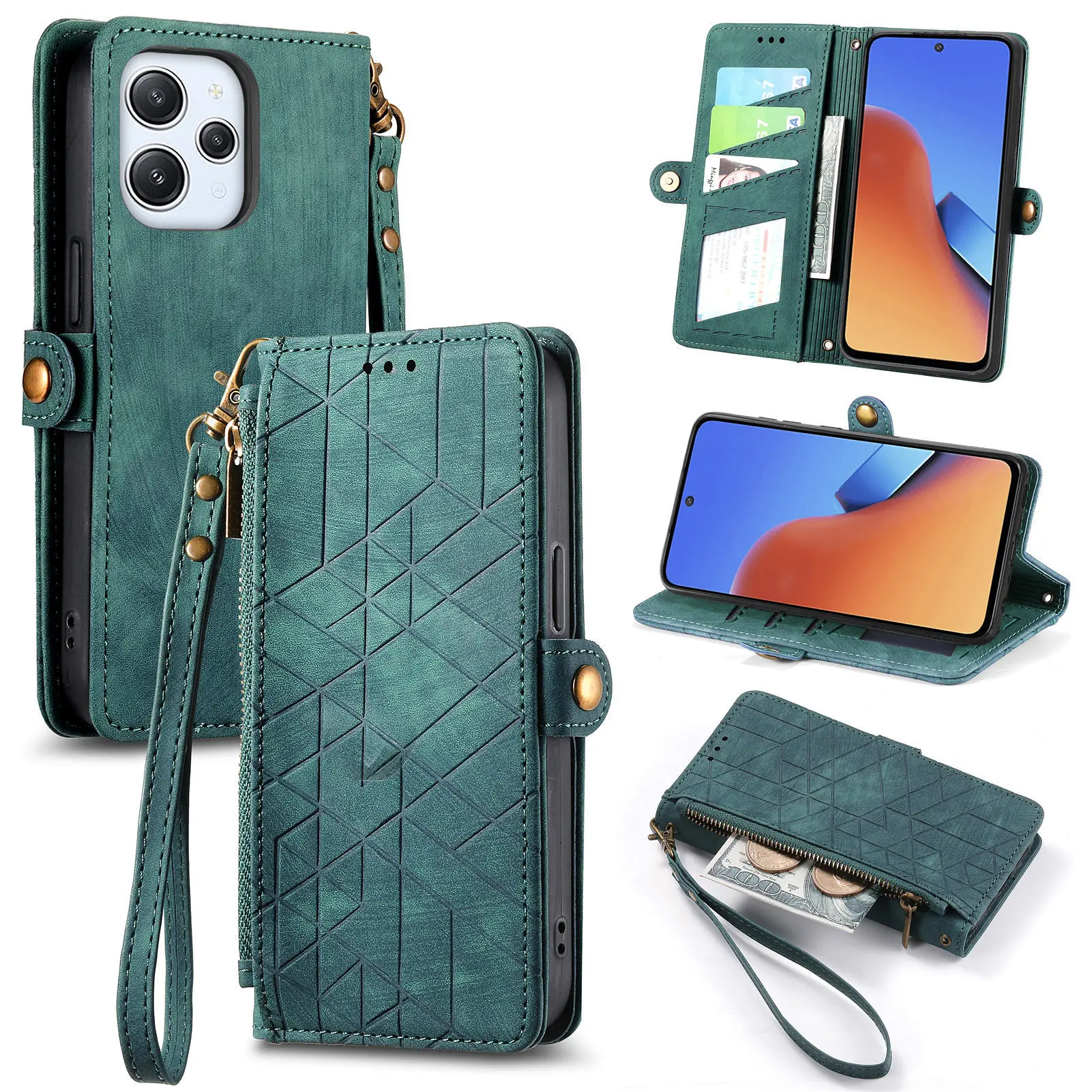 Leather Flip Cover Wrist Strap Wallet Case