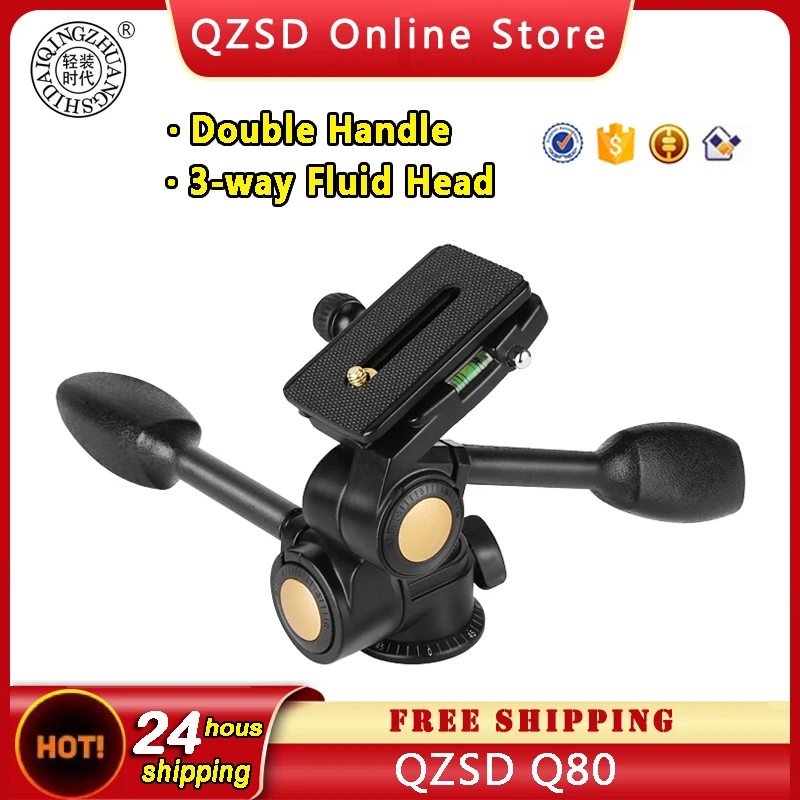 QZSD Q80 Ballhead Two Handle Three-dimensional Head With Extended Quick Release Plate for Ball Head Monopod 1/4" Camera Screw