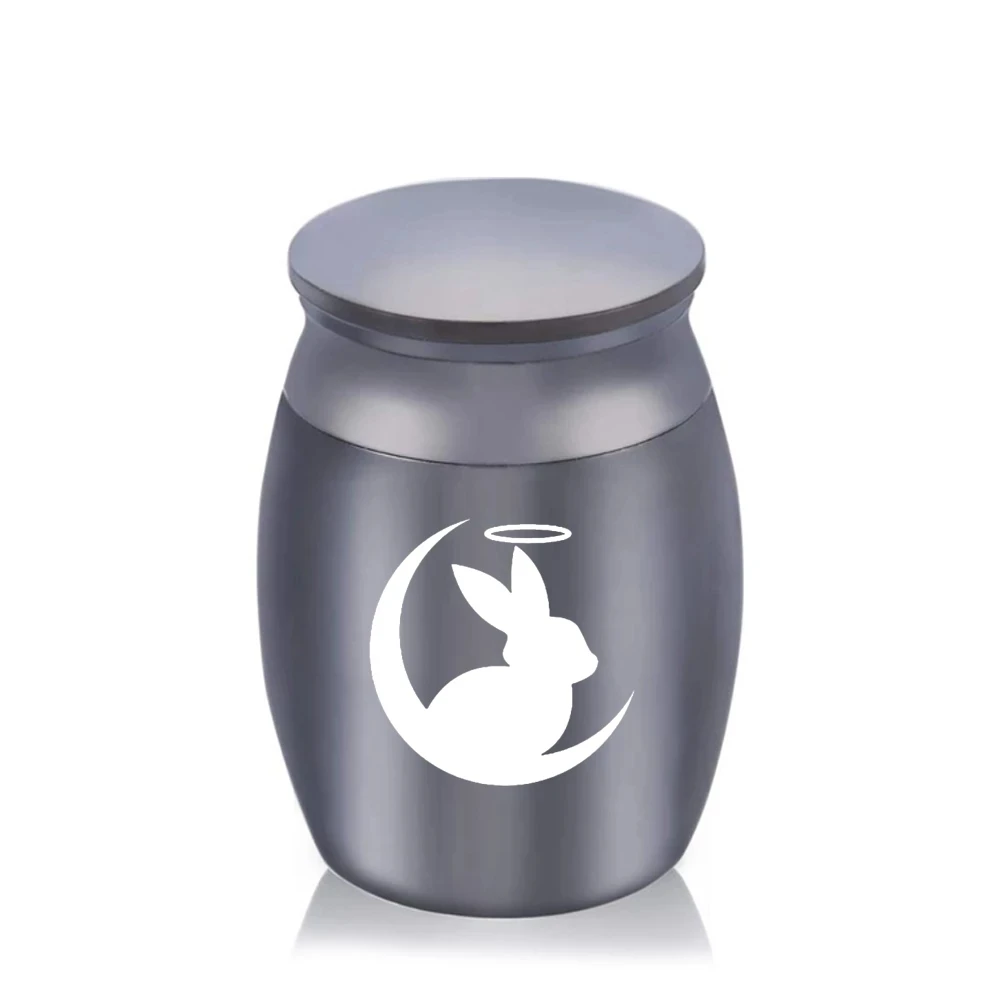 Cute Rabbit and Moon Cremation Keepsake Urns for Human Ashes of Pet Mini Small Funeral Casket Titanium Steel Angel Memorial Jar