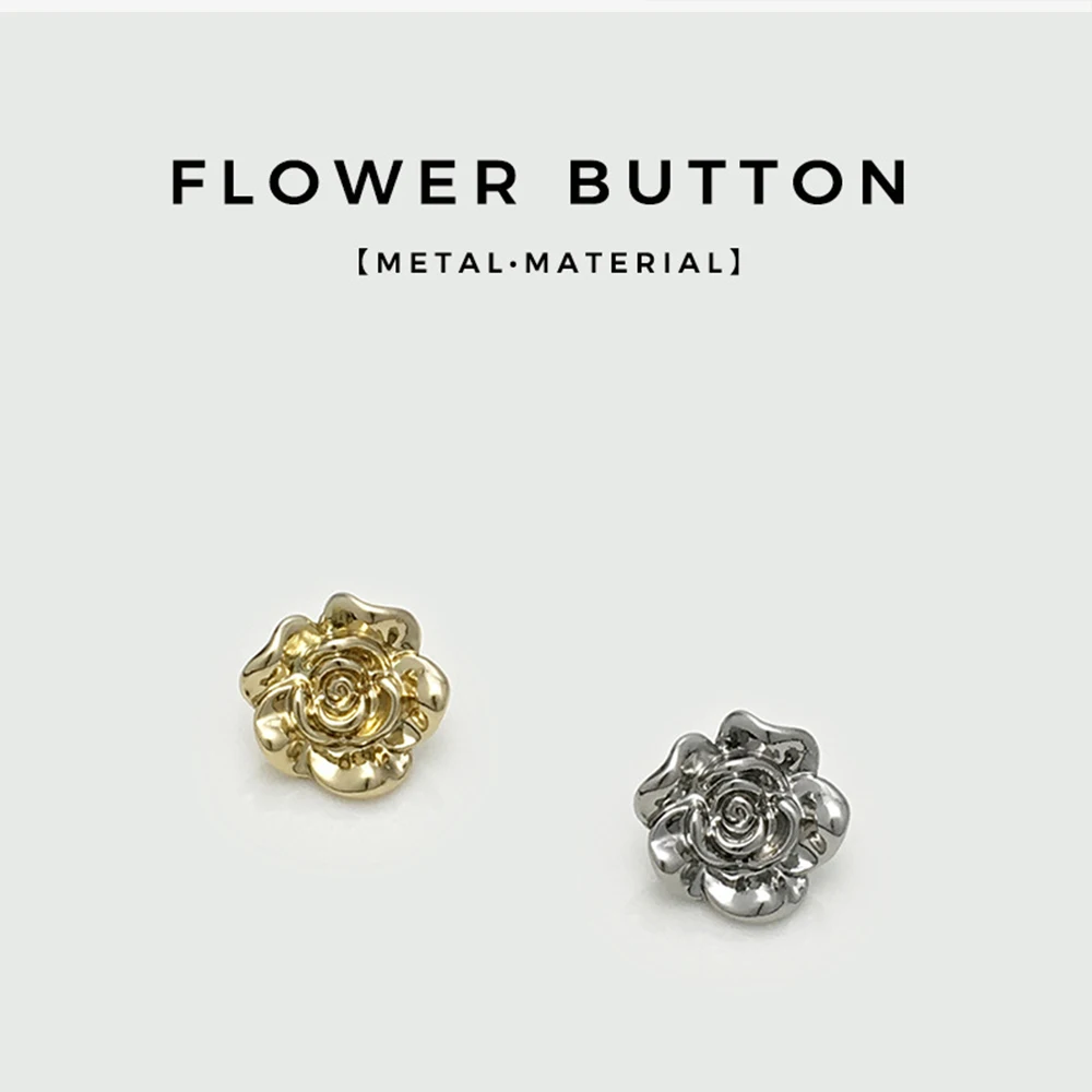 10pcs Luxury 3D Rose Metal Buttons for Dress/Handbag/Shirts/cardigans DIY, 11/14mm Small Buttons Gold Silver Sewing Accessories 5
