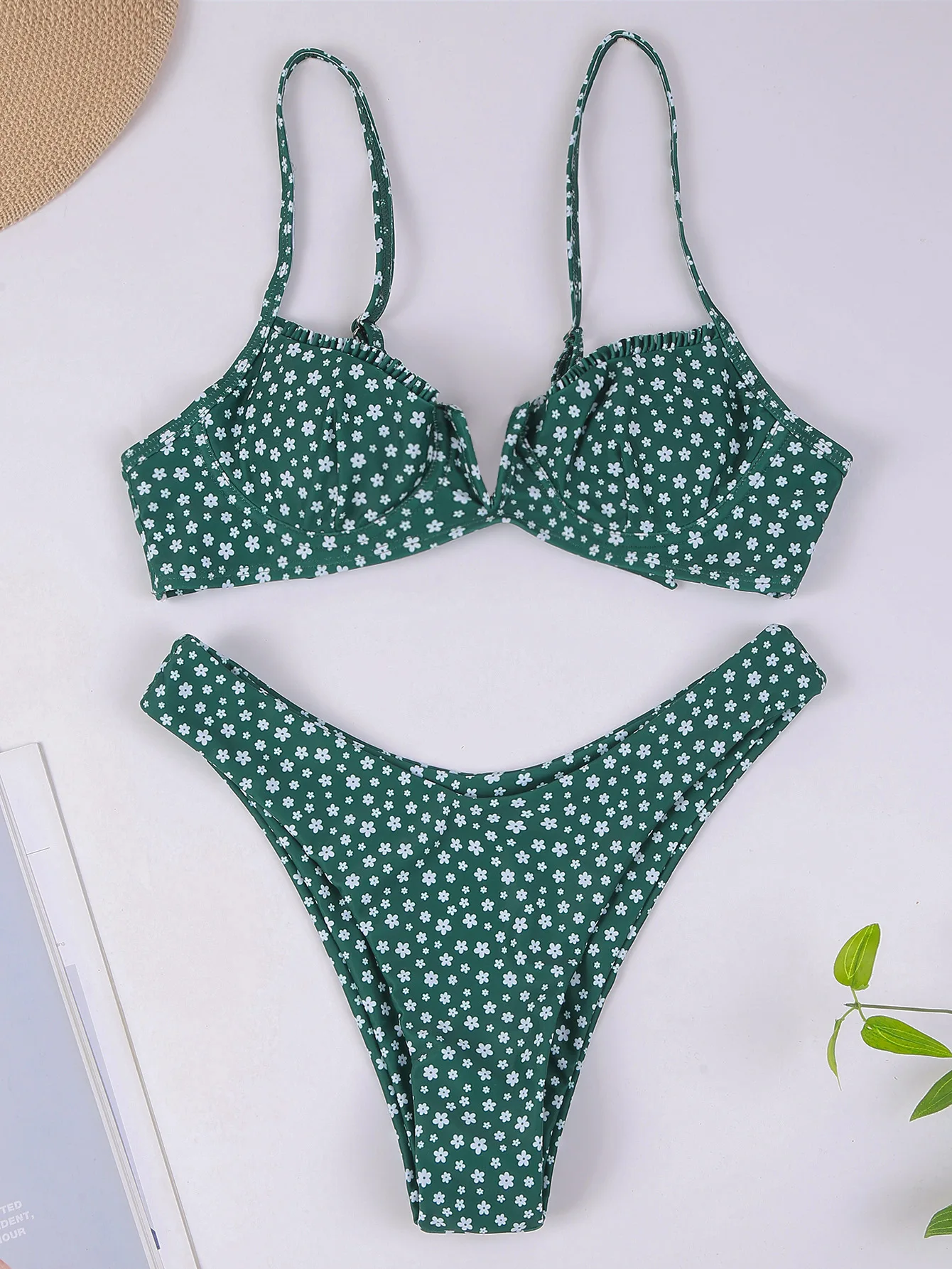 Female Swimsuit Printed Push Up Bandage Swimsuit Bikini Sets Two Piece Split Biquini 2022 Bather Button Beachwear Bathing Suit triangle bikini set Bikini Sets