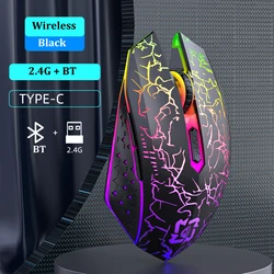 Wireless RGB Dual Mode Rechargeable Silent Gaming Mouse (2.4G BT5.2 Black)