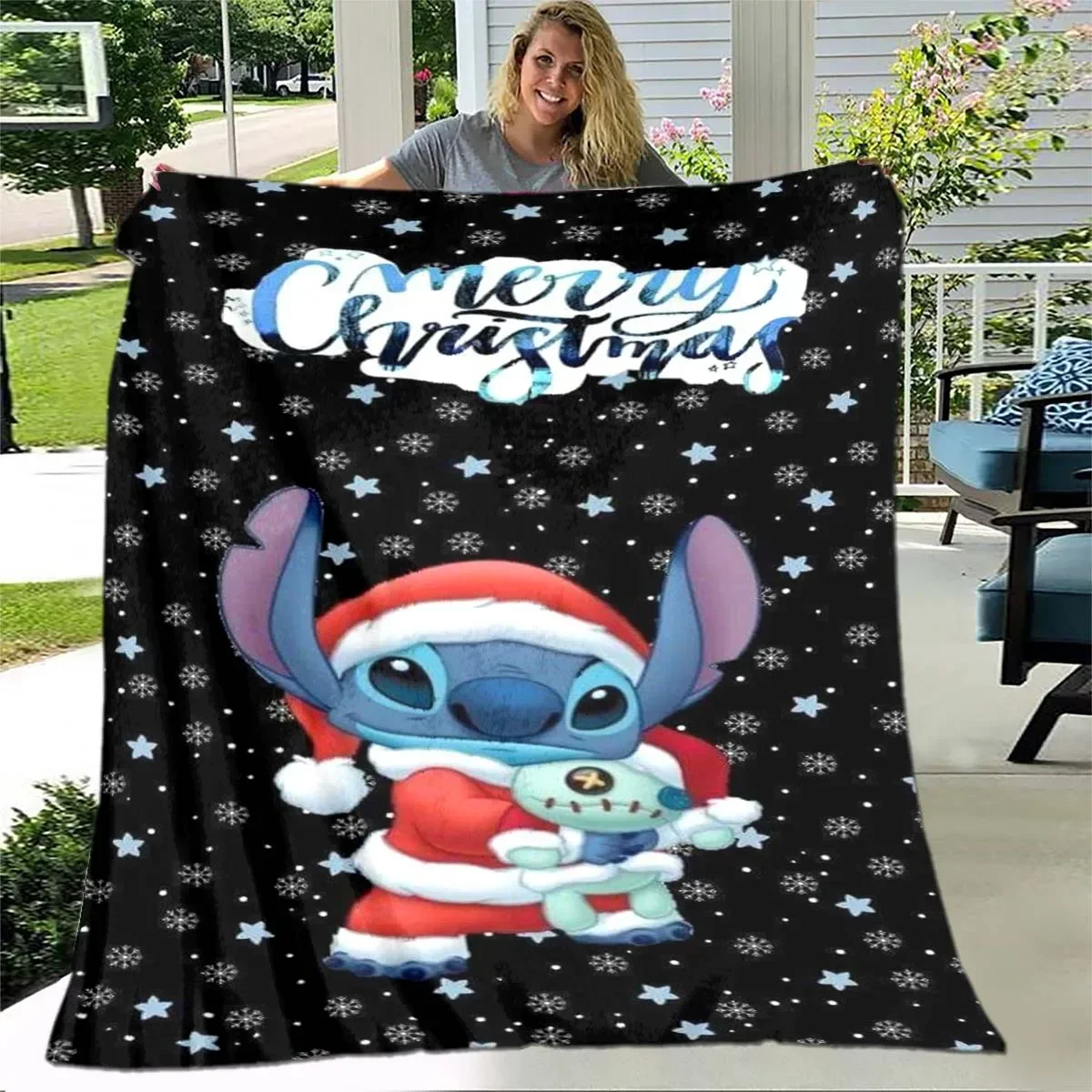 thumbnail image 1 of Manta de felpa suave con dibujos animados de Disney Stitch, manta de franela para sala de estar, dormitorio, cama, sofá, funda de picnic, 1 of 5