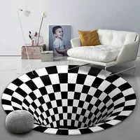 3D Round Carpets for Living Room Simple Black&White 3D Stereo Vision Carpet Area Rugs Geometric Anti-Skid Home Bedroom Floor Mat 1