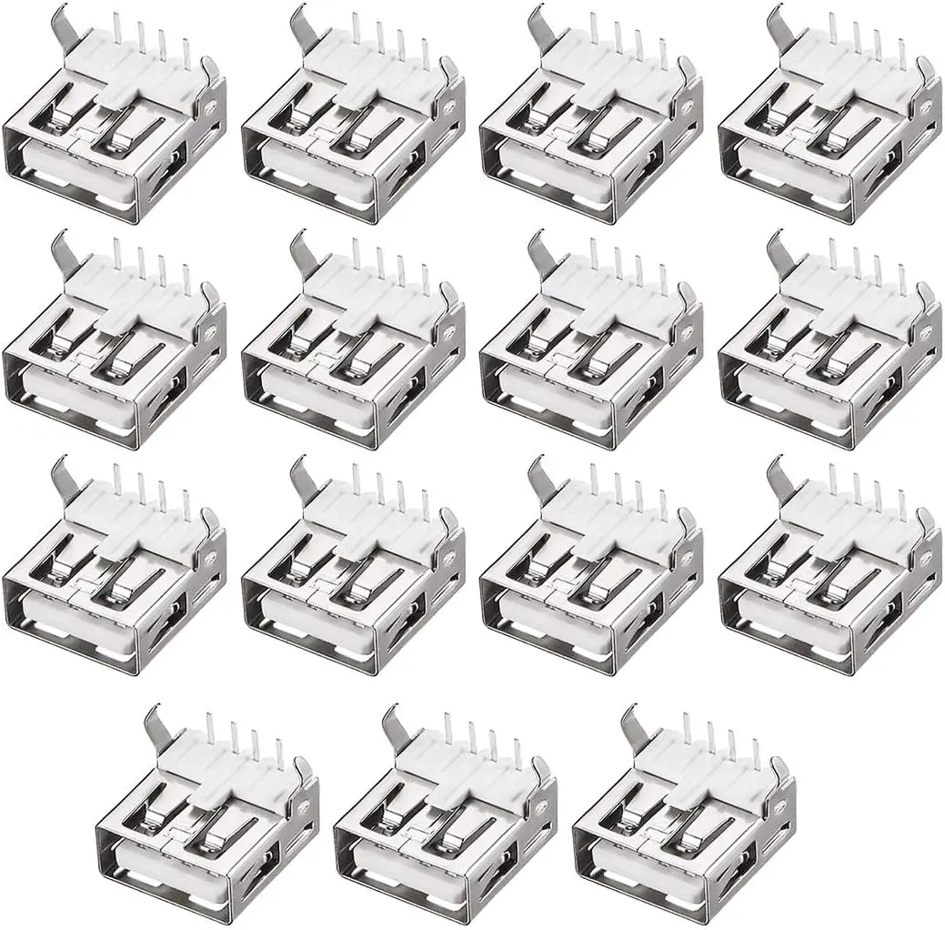 

PCB USB Connector 2.0 Type-A Female Jack 90 Degree Soldering Bend Foot 15pcs