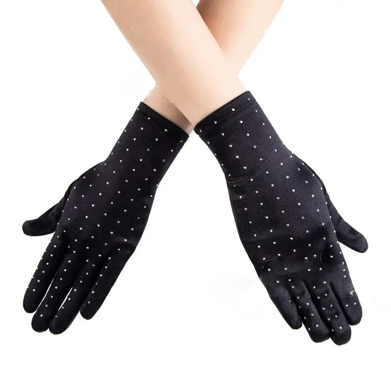 цена Ladies Gloves European and American Fashion Hot Drill Sequins Stretch Silk Satin Long Gloves Wedding Accessories Gloves C021