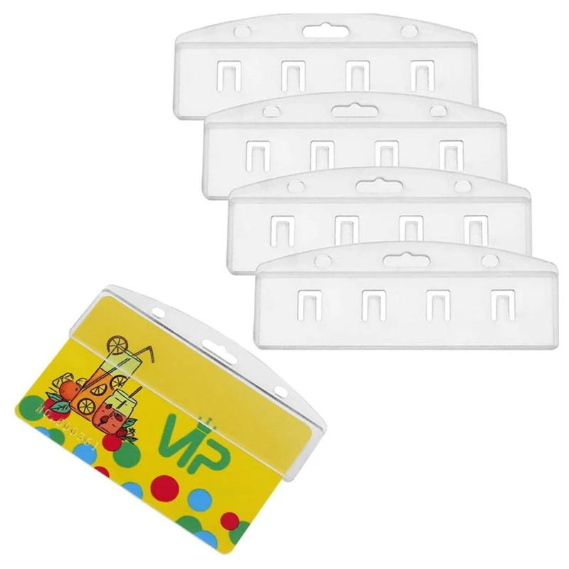 

Pack Of 5 Horizontal Half Card Badge Holder For Swipe ID Cards Frosted Rigid Polycarbonate Plastic-Transparent