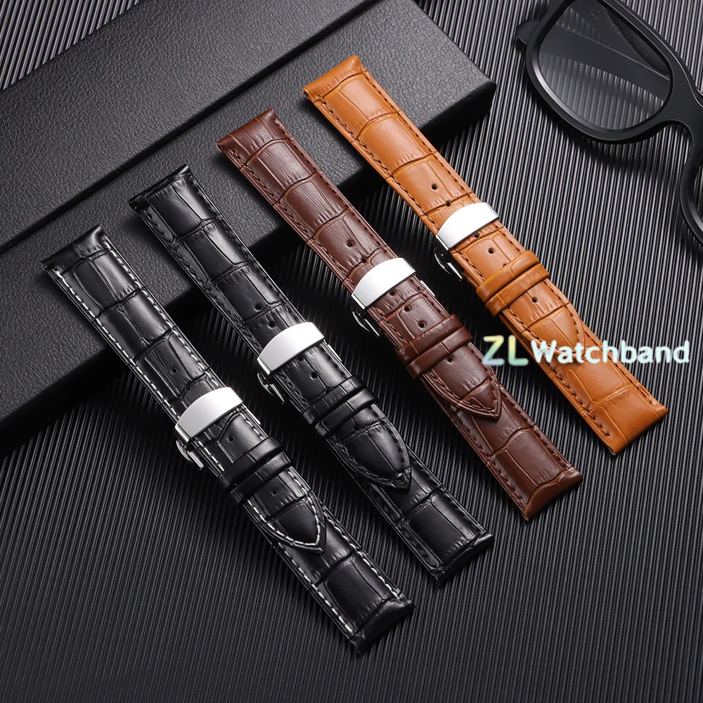 Butterfly Buckle Genuine Calfskin Leather Watch Strap - Universal Replacement Bands