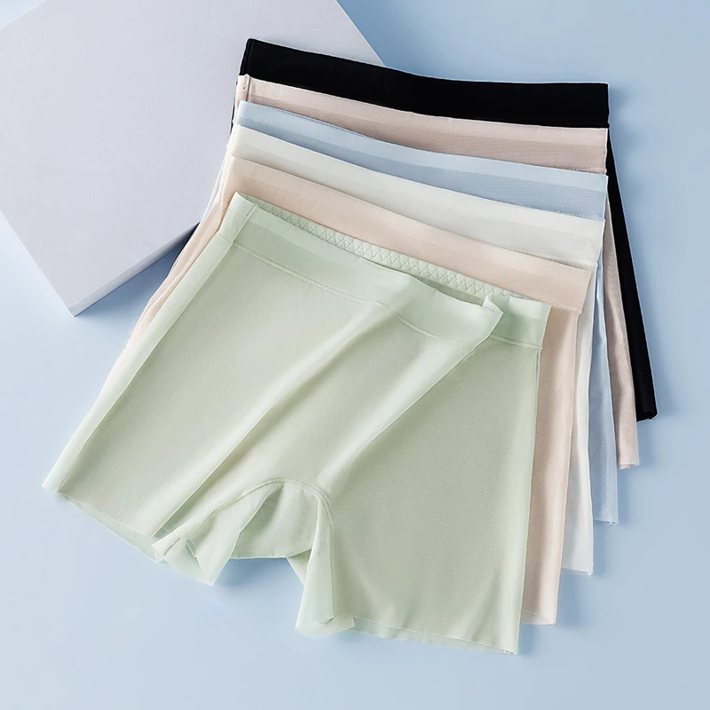 Women's Summer Panties Ice Silk Underwear Lingerie Large Size Thin Boyshorts Female Seamless Under The Skirt Safety Short Pants high waist panties seamless panties women shorts underwear