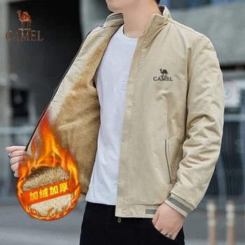 CAMEL Autunno/Inverno Giacca da pilota alla moda da uomo nuova Giacca da baseball calda antivento per esterni ispessita in lana 1