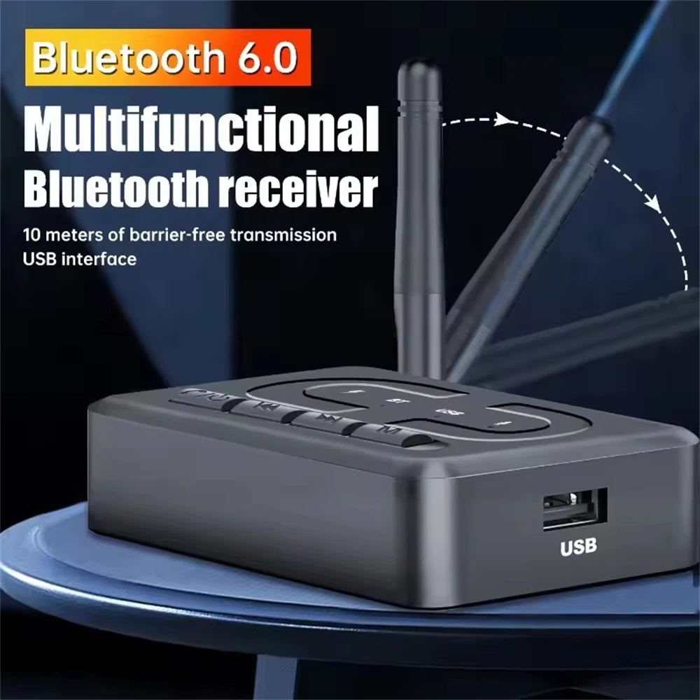 Wireless Bluetooth Audio Receiver with HD Microphone and Antenna, featuring USB U-Disk Music Streaming and HIFI Stereo Sound