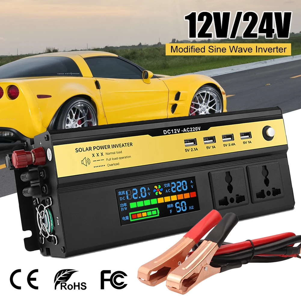 

Peak 2200W Car Power Inverter DC 12V/24V To AC 220V With USB Ports LCD Display Universal Adapter Modified Sine Wave Inverter