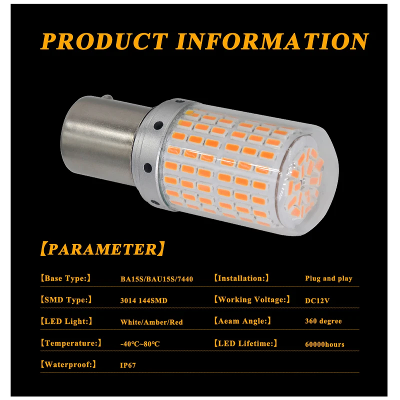 LED Bulbs 2pcs 1156 BA15S P21W BAU15S PY21W T20 7440 W21W 144smd CanBus For Turn Signal Light Day Time Running Lamps