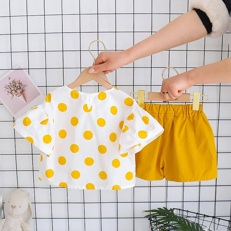 Baby Girl Clothes 0-4Y Summer Cotton Short Sleeve Shorts Girls Suit Girls Polka Dot Top + Shorts Girls Clothing Two Piece Set baby knitted clothing set