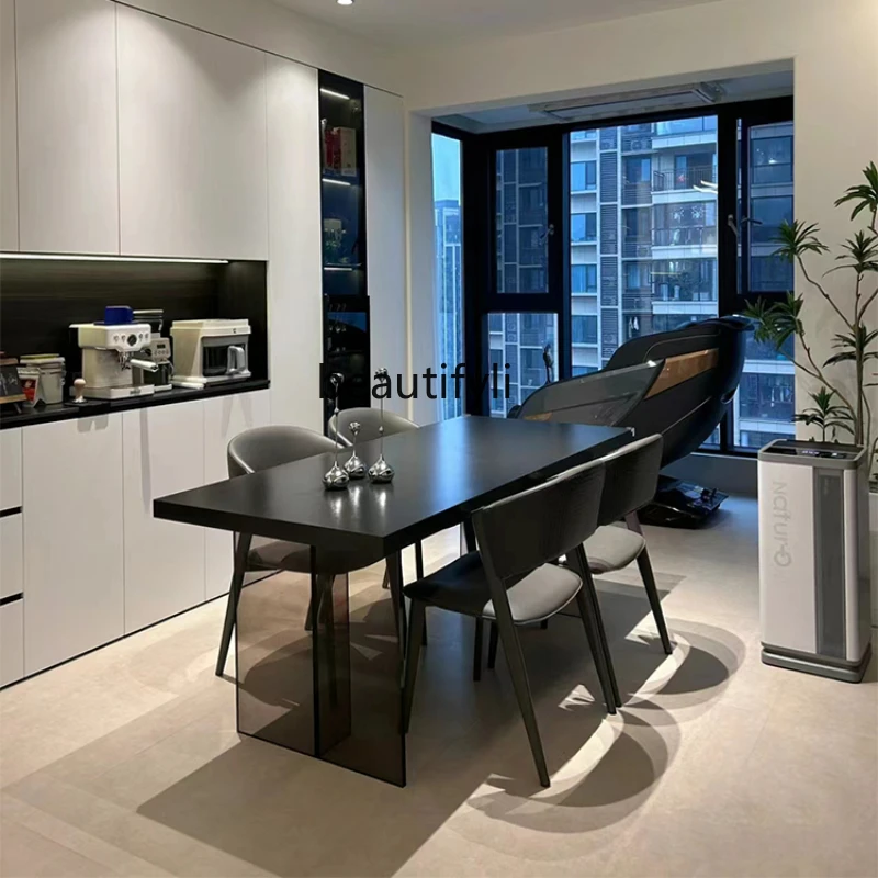

Acrylic Suspension Stone Plate Dining Table New Black and White Household Rectangular Kitchen Island Dining Table