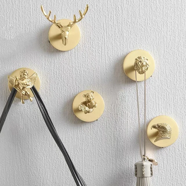 Brass Brushed Gold Creative Cute Animal Head Nordic Key Hook Coat Hook Wall  Single Decorative Coat Hook Wall Hook Robe Hook - AliExpress