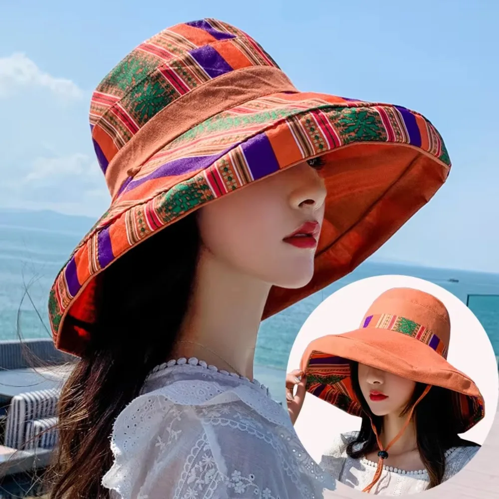 Fashion Double-Sided Women's Sun Hat Foldable Sun Protection Bucket Hat All-match Beach Summer