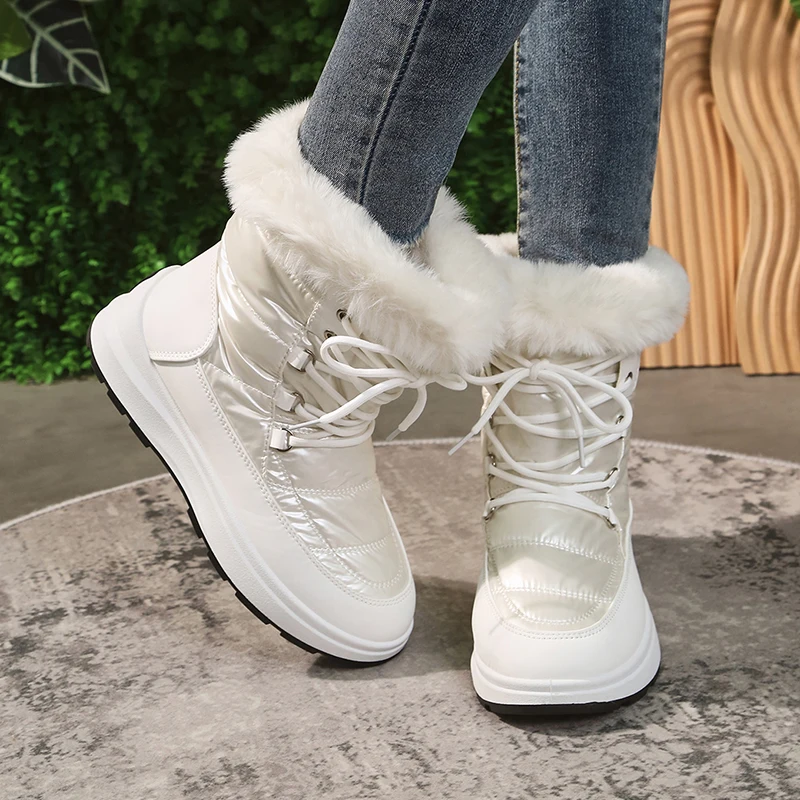 Women's Faux Fur Ankle Boots Chunky Platform Waterproof Snow Boots
