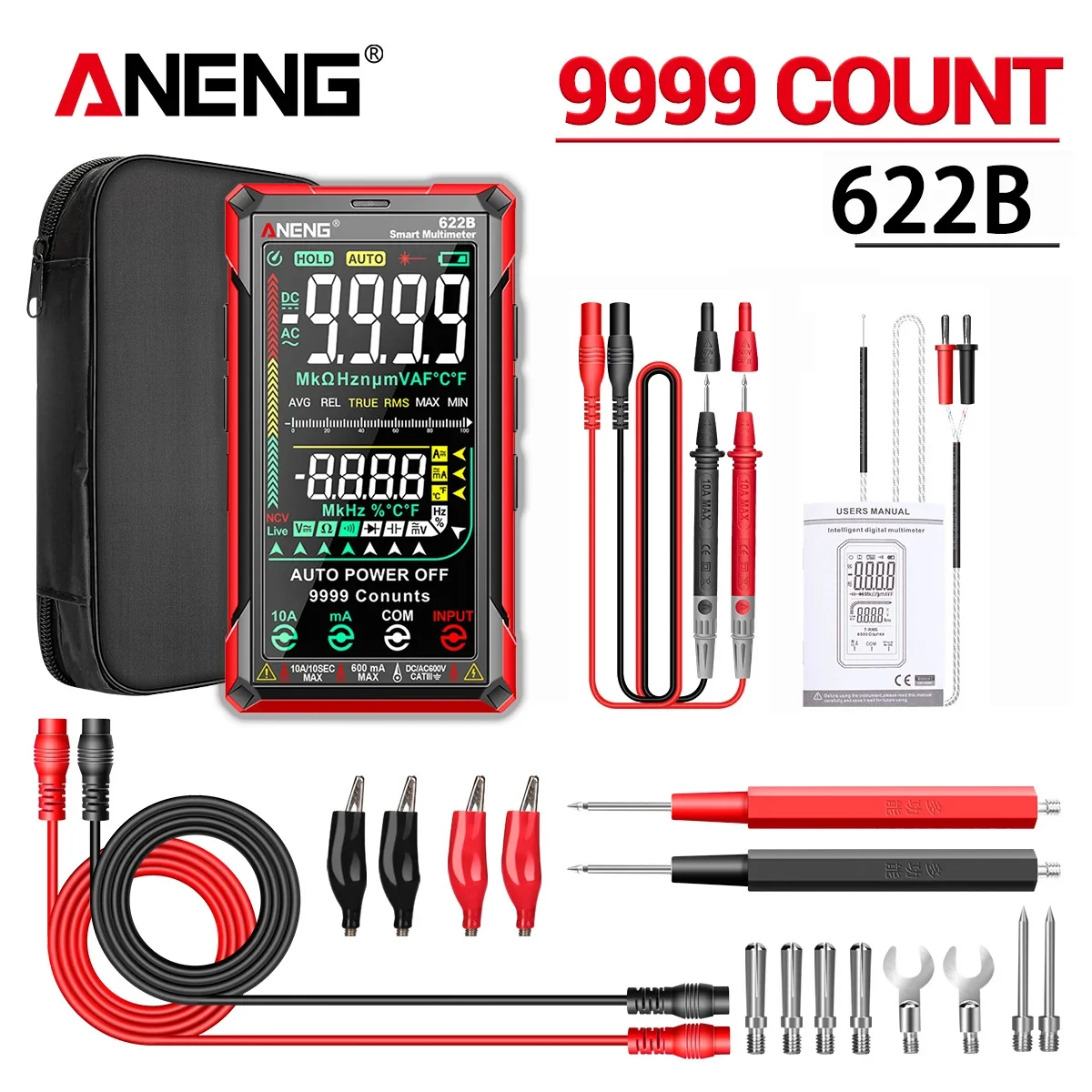 ANENG 622B Smart Touch Digital Multimeter – Auto Range, True RMS, Laser Light