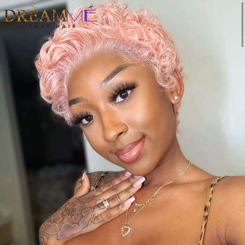 Pink Curly Bob Wig 13x4 Lace Front Human Hair Wigs 613 Blonde Short Pixie Cut Wig For Black Women Deep Water Wave Wigs 150%