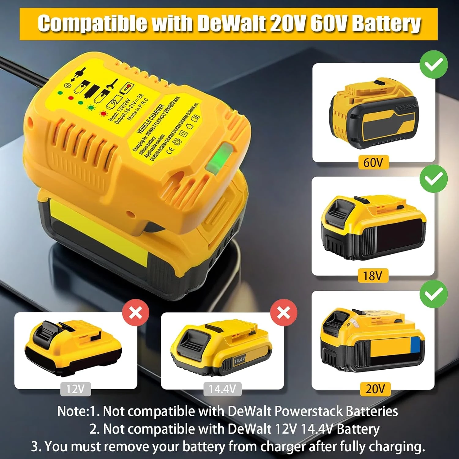 Dewalt 18V 리튬 이온 배터리 시리즈 용 차량용 충전기 DCB200 DCB203 DCB205 담배 라이터 플러그 휴대용 미니 빠른 충전기
