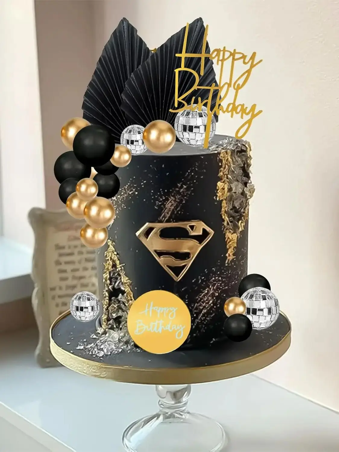 Description Picture 4 of item25pcs Man Cake Topper Disco Ball Palm Leaves Black Gold Boho Cake Decoration for Boy Bohemian Wedding Baby Shower Birthday Party