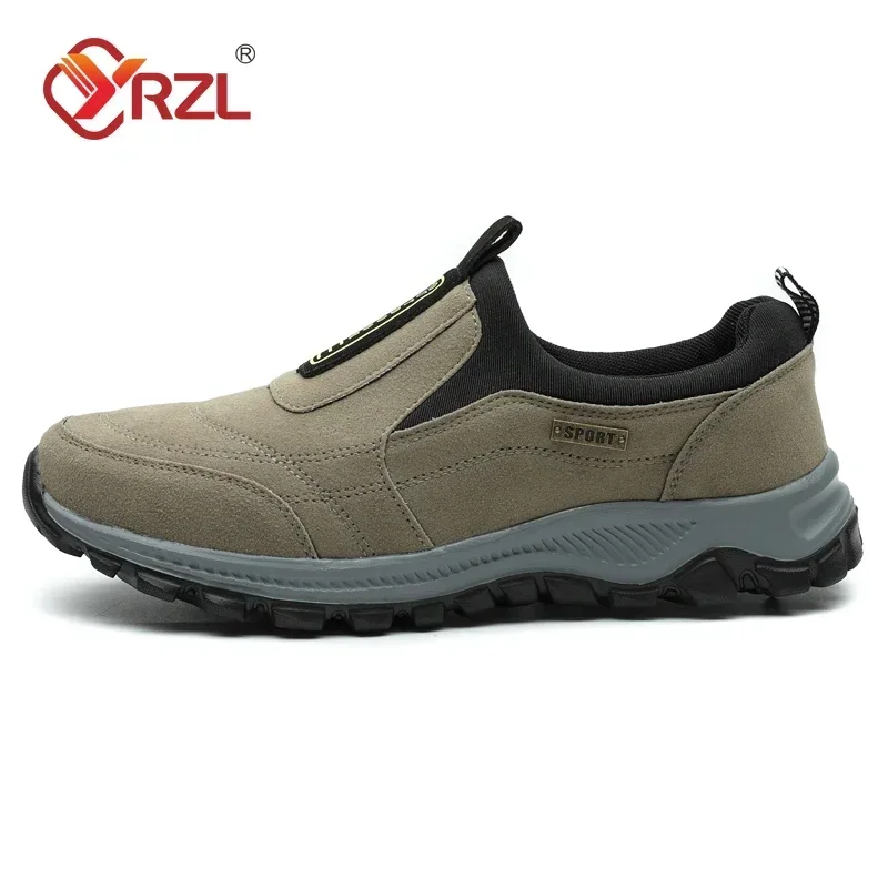 YRZL Outdoor Hiking Shoes Men Sneakers Slip on Casual Men Shoes Breathable Suede Leather Shoe Anti-skid Walking Shoes Footwear 3