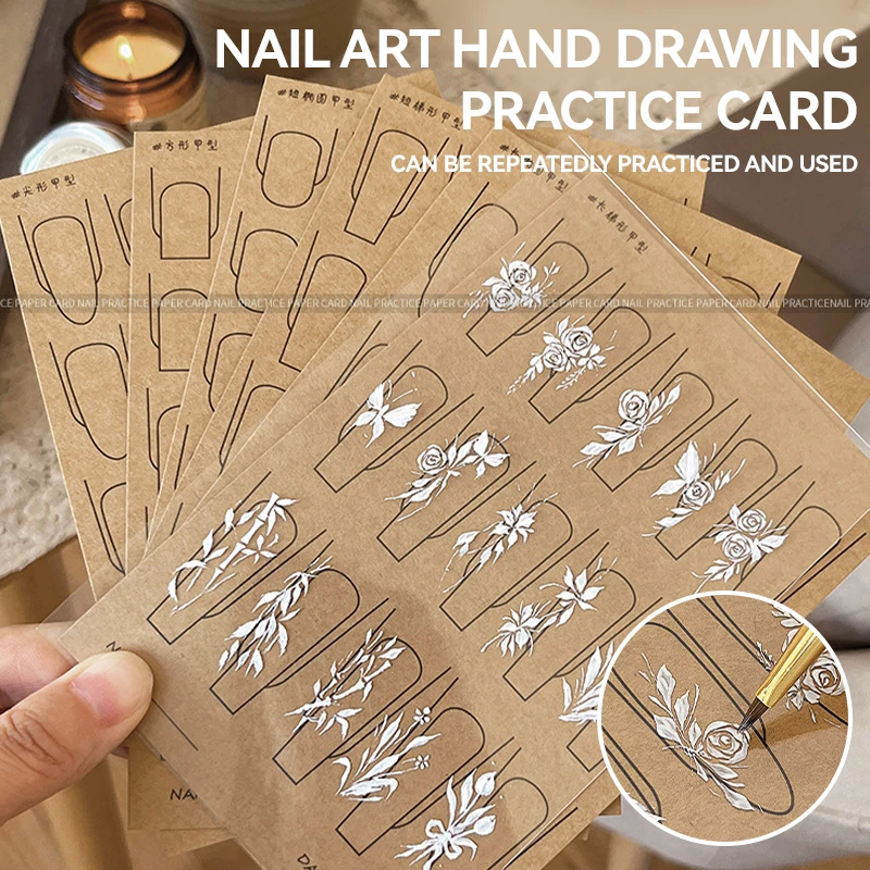 12/8/4개 네일아트 연습용 종이 템플릿 북 매니큐어 도구 UV 젤 폴리쉬 가이드 드로잉 페인팅 북 (네일아트 학습용)