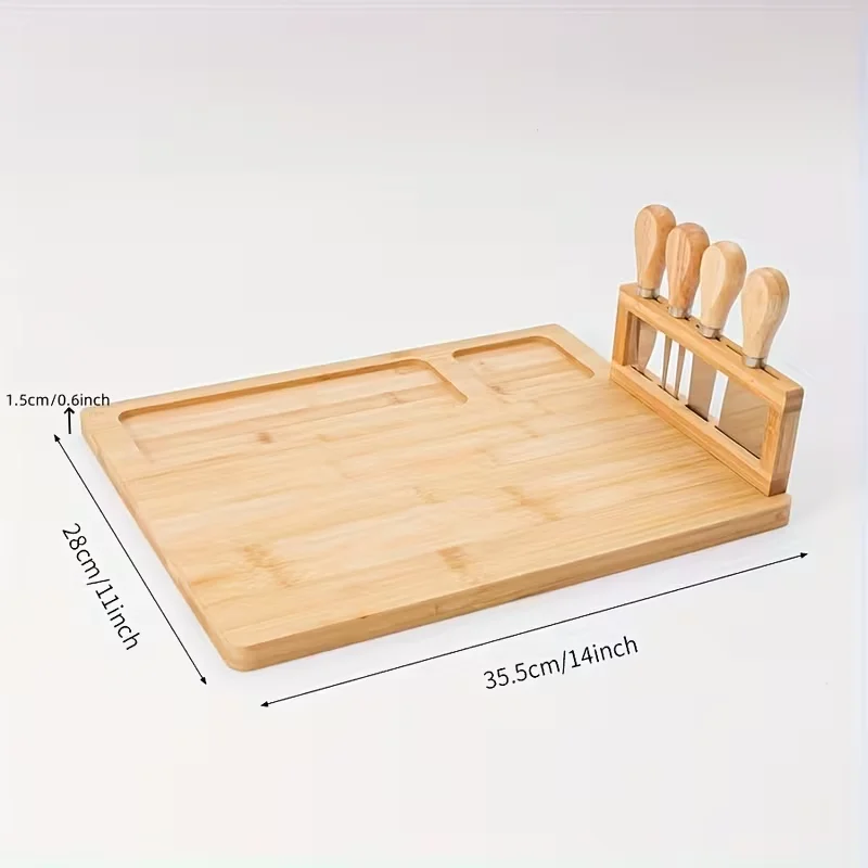 1 סט לוח גבינה מבמבו, לוח גבינה, סט ארבעה חלקים, לוח חיתוך, לוח גבינה מבמבו, לוח פיצה, מתנה