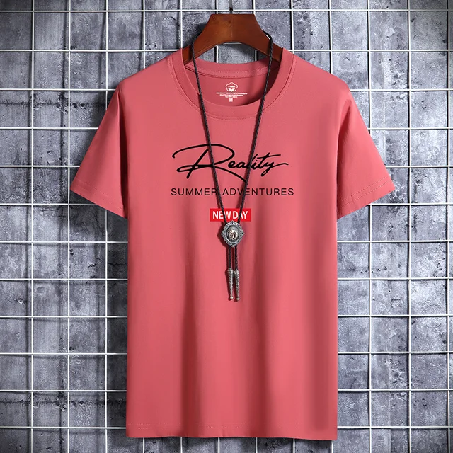 2022 NEW Letter Printing 100% Cotton Men T Shirt Hip-Hop Cotton T-shirt O-neck Summer Male Causal Tshirts Fashion Loose Tees J02 Brick red