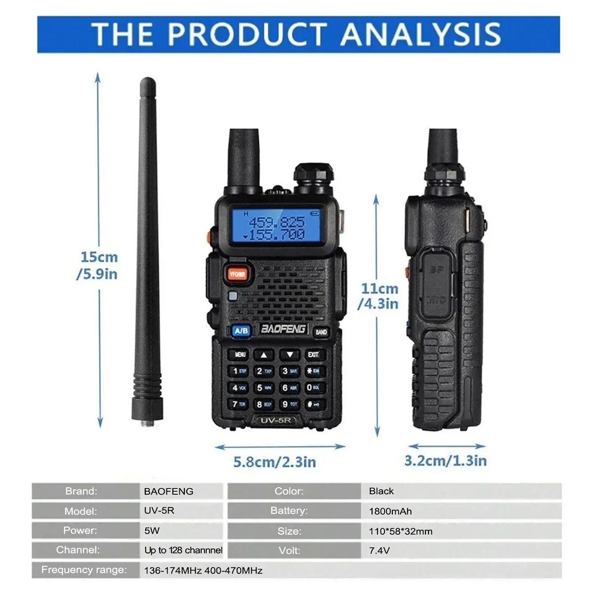 1PC/2PCS Baofeng UV-5R USB Long Range Ham Amateur With FM Radio Long Range Portable Two Way Radio Baofeng CB Radio Walkie Tal 6