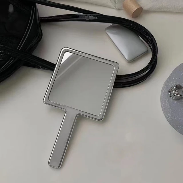 Miroirs de maquillage portables à poignée galvanisée, main ronde et carrée, S, M, L, beauté 3