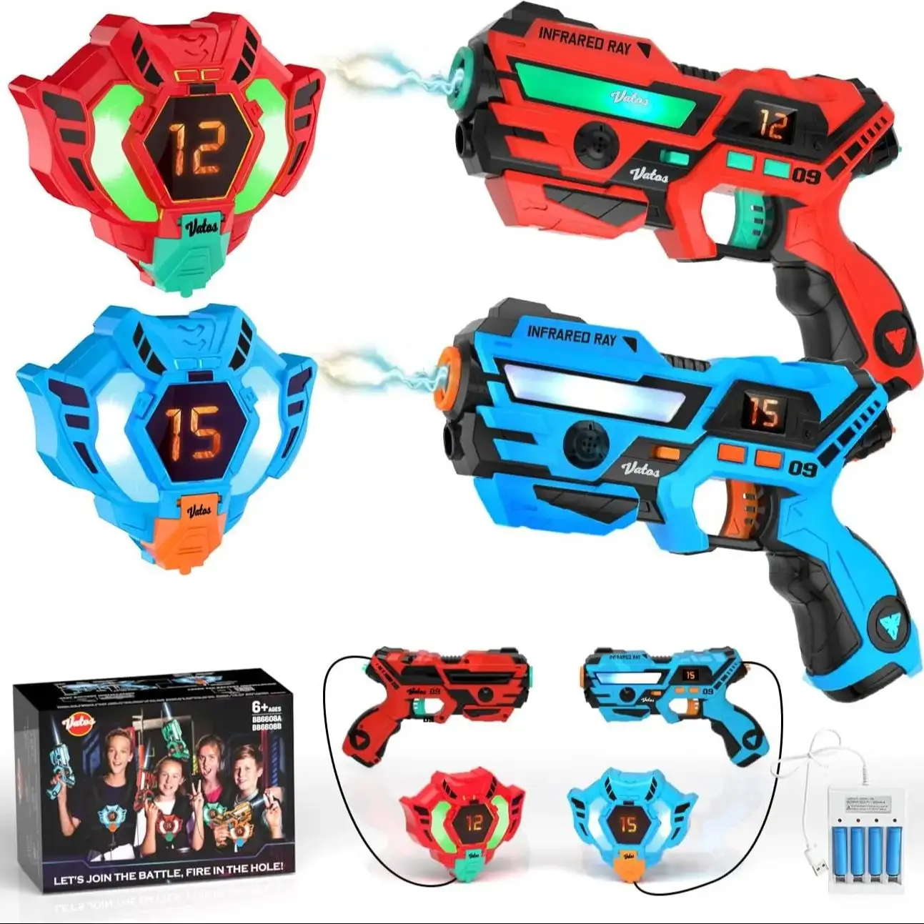 Ensemble de pistolets laser infrarouges VATOS pour 2 joueurs, cadeau de Noël, jeu de tir au pistolet pour l'intérieur et l'extérieur, pour enfants (garçons et filles)._voghion.com