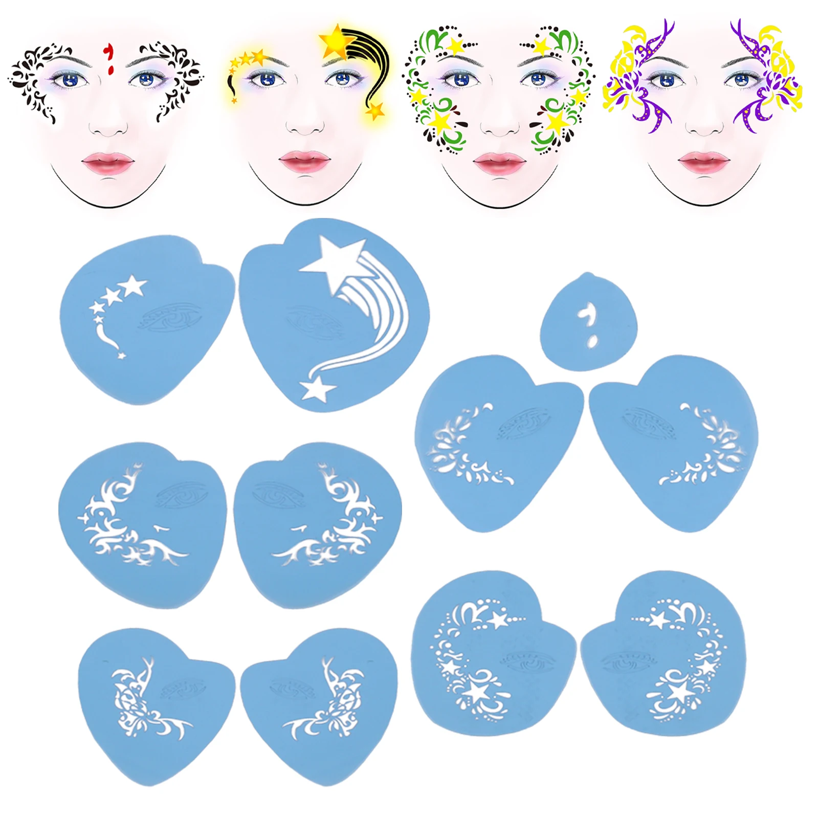 5pcs Face Painting Stencils Kit PET Reusable Body Face Paint Template for DIY Holiday Halloween Party Cosplay Makeup Supplies face painting template